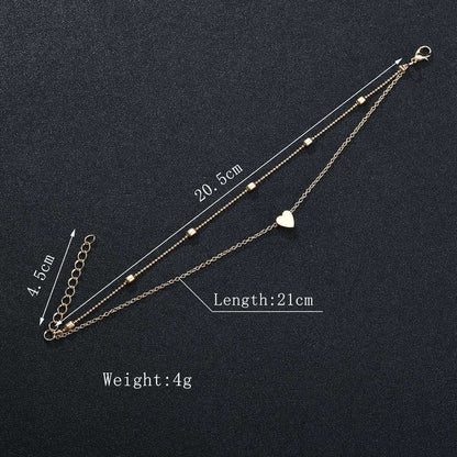 Multi-Layer Beaded Heart Chain Anklet Women's Jewellery Peach Gift