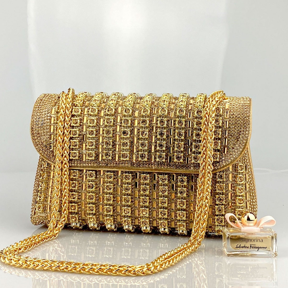 Rhinestone Embellished Evening Clutch Elegant Shoulder Chain Strap Accessory Bag
