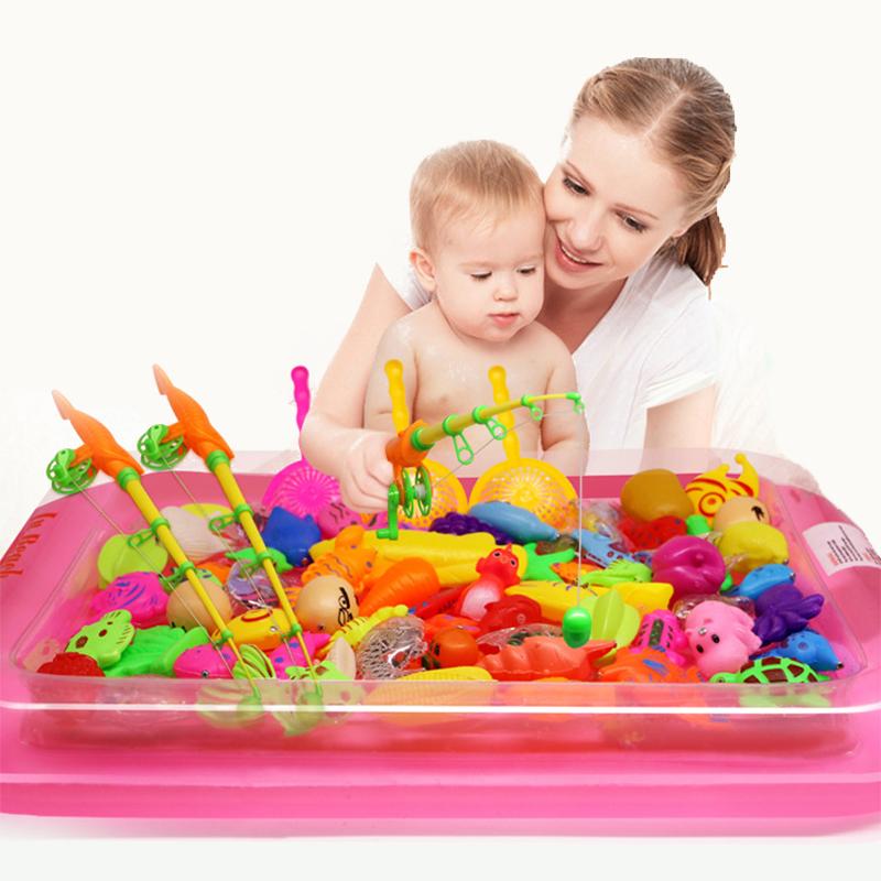 Kids Magnetic Fishing Game Inflatable Pool Set 40 Pieces Outdoor Play Enjoyment