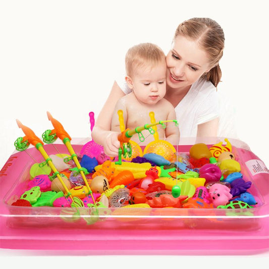 Kids Magnetic Fishing Game Inflatable Pool Set 40 Pieces Outdoor Play Enjoyment
