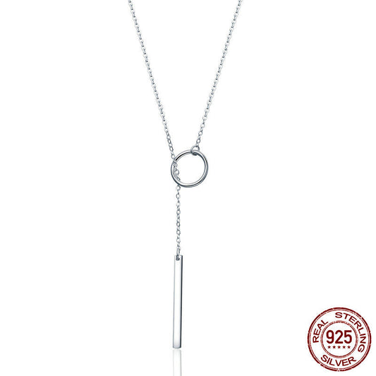 S925 Sterling Silver Round Bar Pendant Necklace Elegant 80cm Chain Jewellery