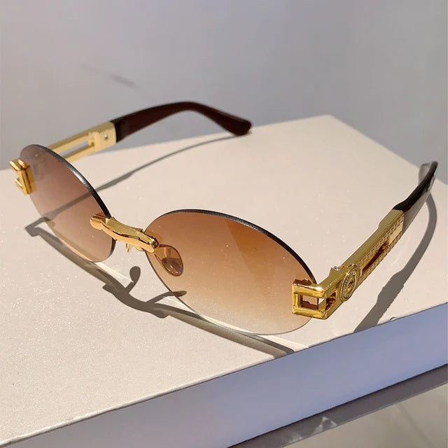 UV400 Protection Anti-Glare Frameless Oval Sunglasses for Women Outdoor Activity