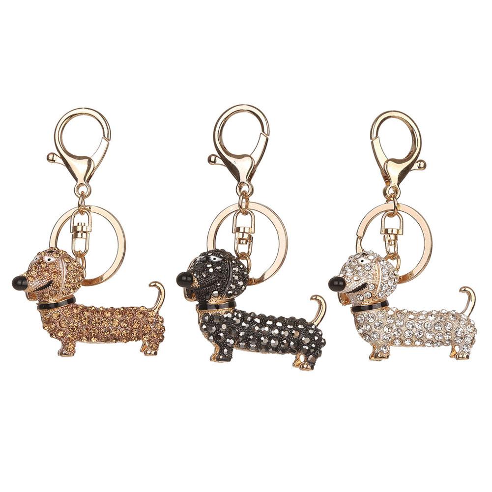 Dachshund Dog Keychain Bag Charm Holder Rhinestone Design Lobster Clasp