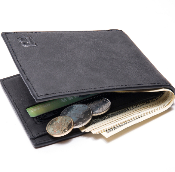 Men’s Wallet Coin Bag Zip Slim PU Leather Money Clip Card Holder Brown