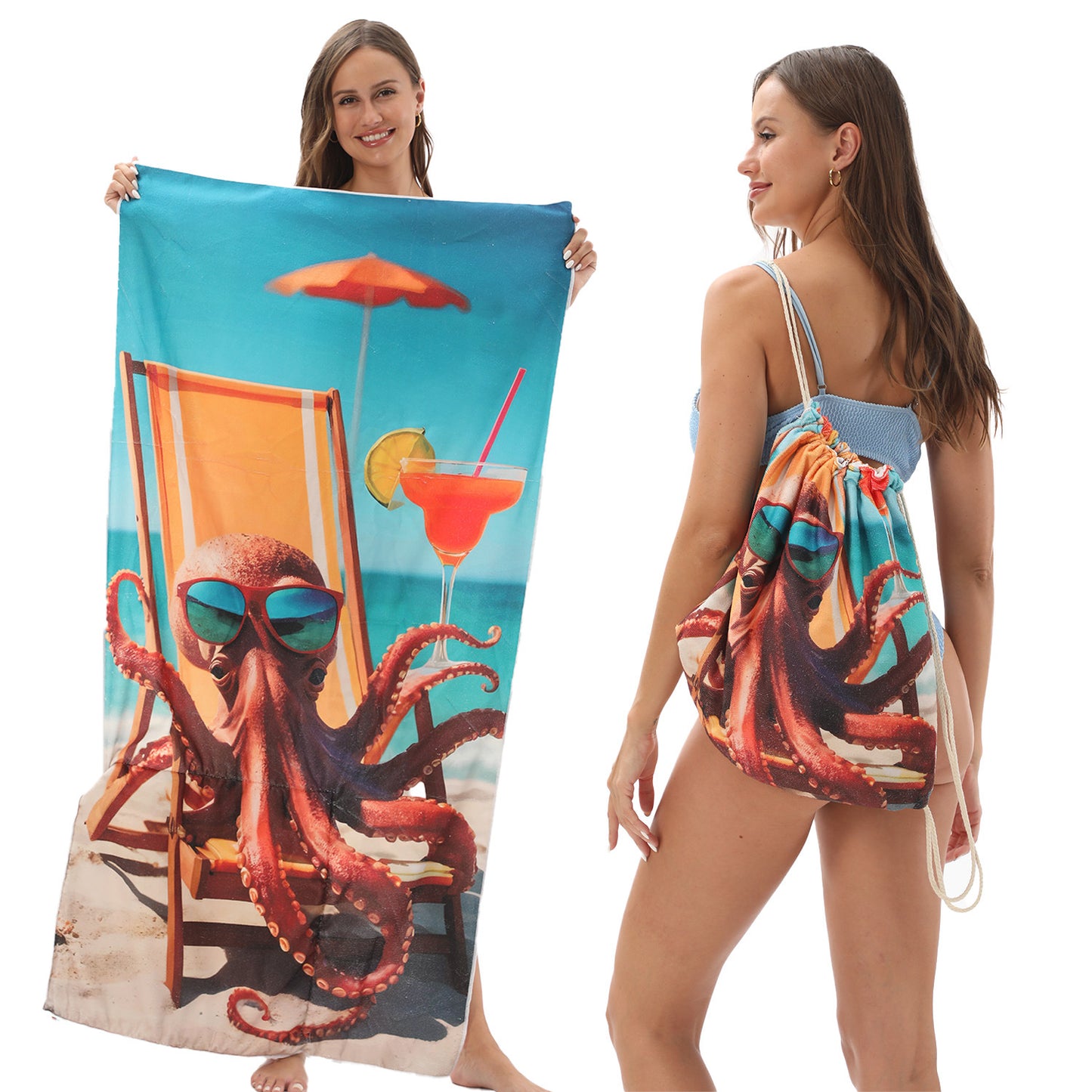 Microfiber Beach Towel Lightweight Quick Drying Pocket 70x140cm Extra Absorbent