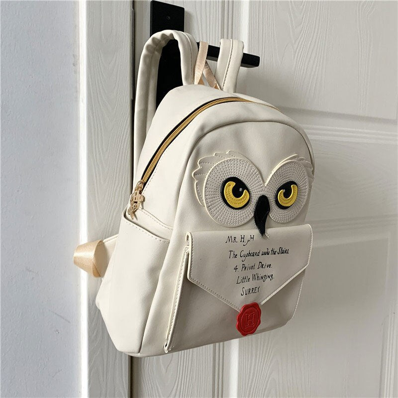 Faux Leather Owl Messenger Backpack Small School Bag Adjustable Shoulder Strap
