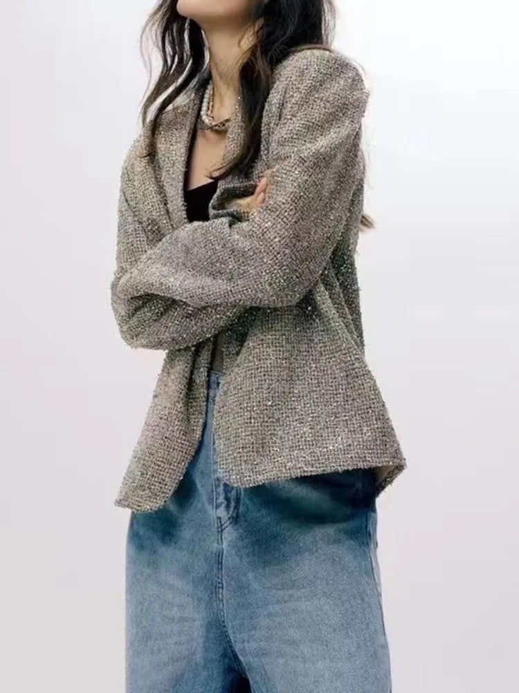 Women's Tweed Jacket Sparkly Elegant Blazer Polyester & Spandex Luxury Fashion