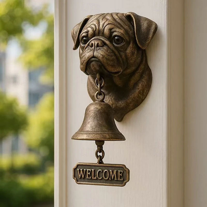 Antique Bulldog Dobermann Door Chime Wall Accessory Metal Merchant Signal Bell