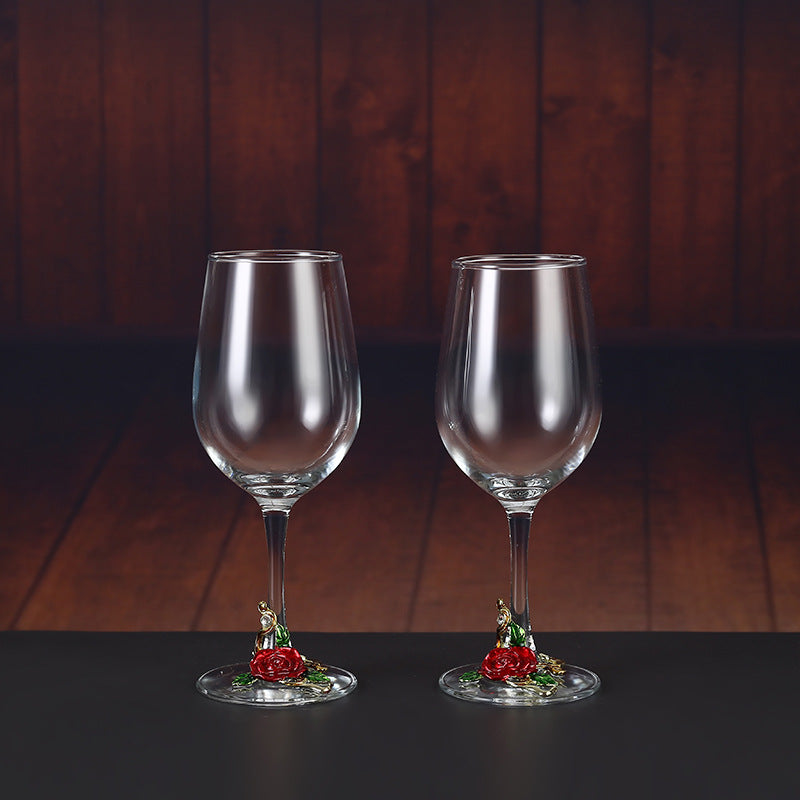 Enamel Crystal Glass Red Wine Goblet Decanter Set Premium Home Bar Essentials