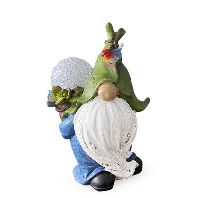 Solar Powered Garden Gnome Sculpture with Illuminating Glass Orb Outdoor Decor