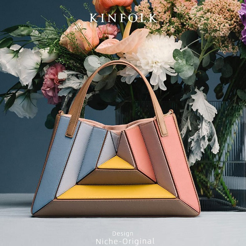 Colourful Geometric PU Leather Mini Handbag Compact Crossbody Tote Fashion