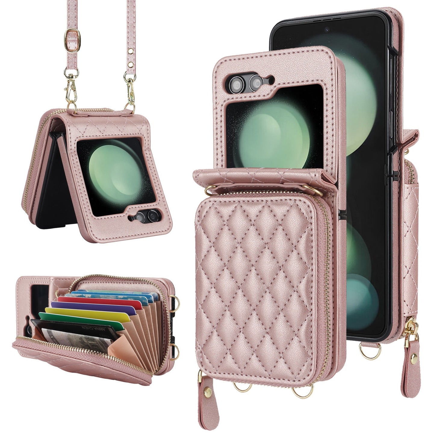 Premium Wallet Case For Samsung Galaxy Z Flip 6 5 4 Crossbody Card Holder RFID