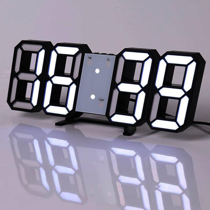 3D LED Digital Alarm Clock USB Charging 12/24 Hour Format Office Bedroom Kitchen