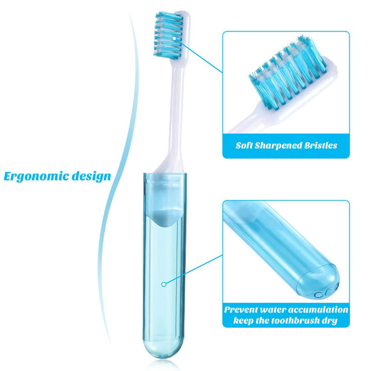 Folding Travel Toothbrush Protective Case Ultra Soft Bristles Compact Handle