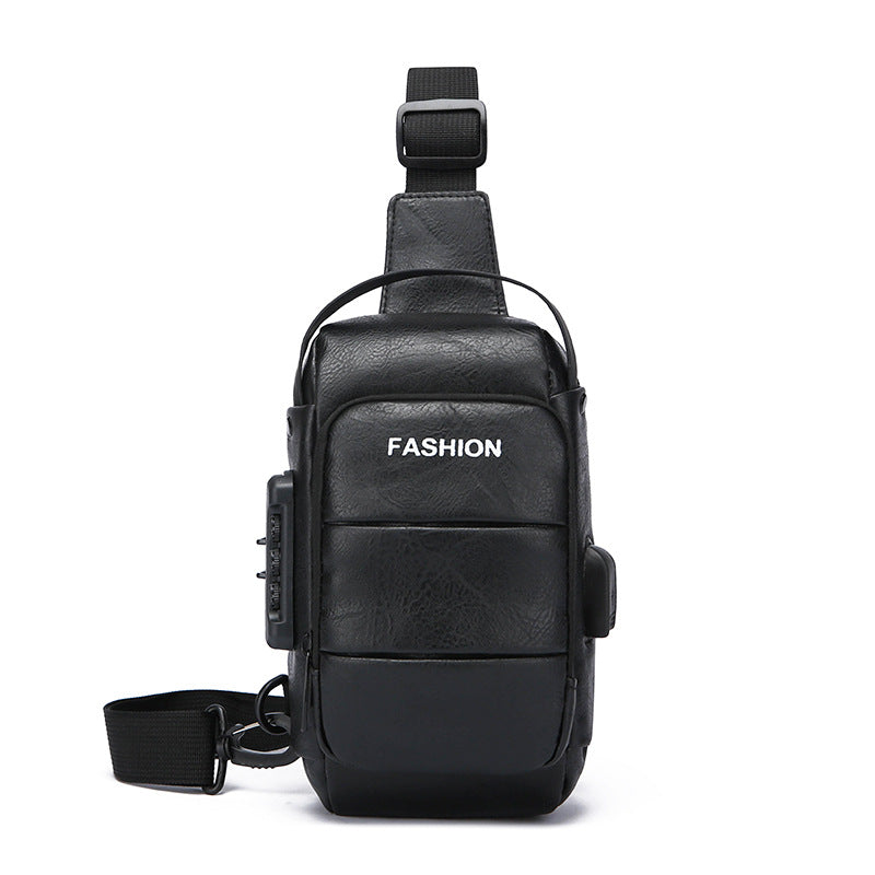 Men's Waterproof USB Charging Chest Bag Shoulder Sling Pack Storage Organizer