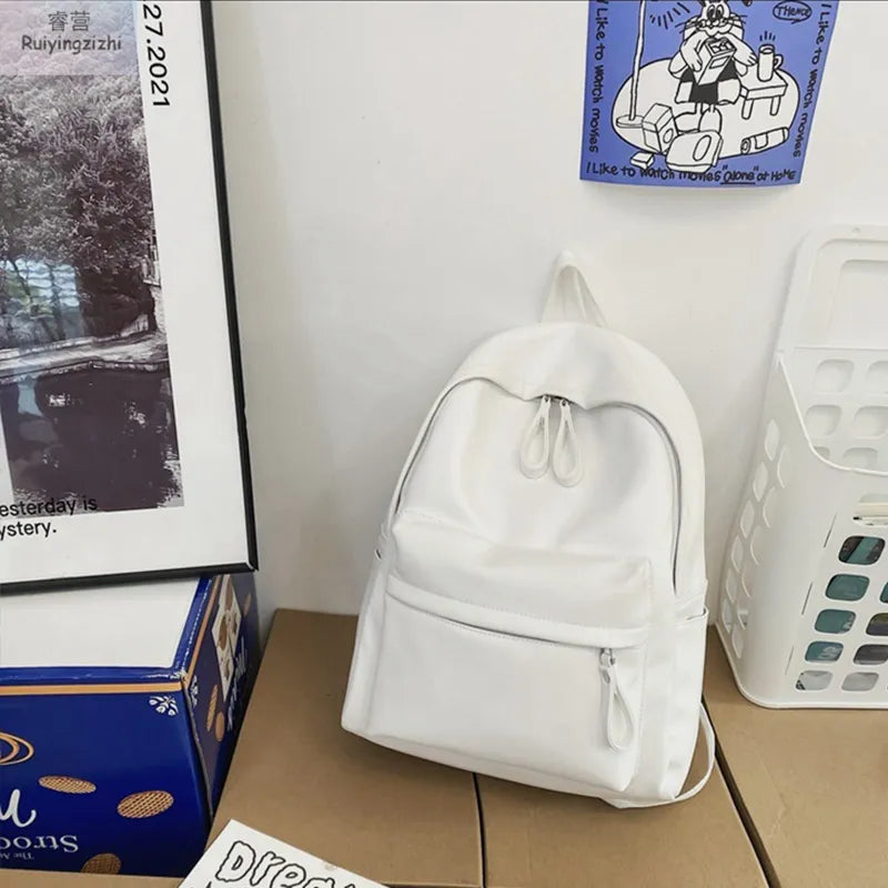 Faux Leather Backpack Zip Closure Adjustable Shoulder Straps Durable Spacious