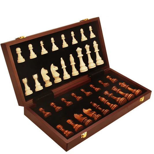 Magnetic Wooden Chess Set Travel Edition Foldable Strategy Board Learning Toy