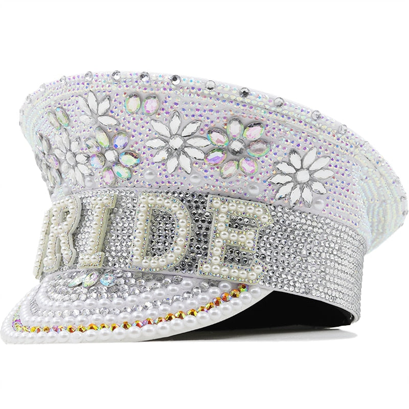 Ladies' Elegant Wedding Party Hat with Gold Diamond Pearl Floral Detailing 79cm