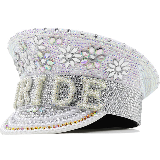 Ladies' Elegant Wedding Party Hat with Gold Diamond Pearl Floral Detailing 79cm