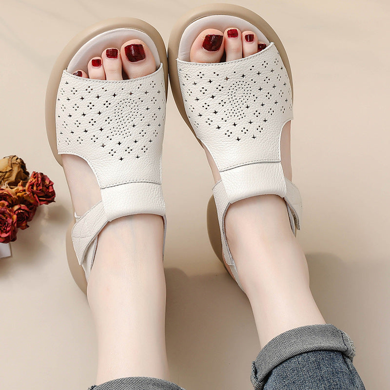 Womens Soft Sole Leather Sandals Open Toe Casual Velcro Summer Shoes Size 35–41