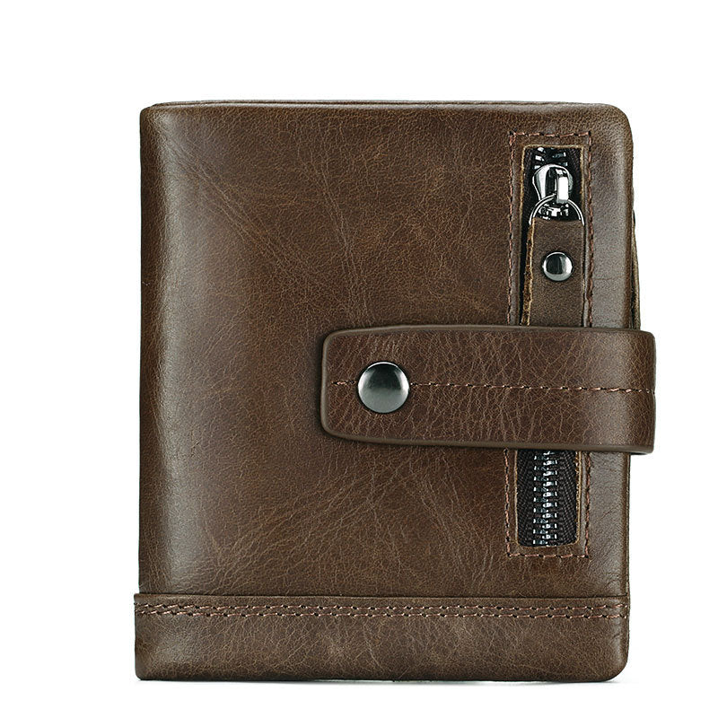 Men's Leather Wallet Multi-Card Zipper Buckle Cowhide Coin Purse Compact Design