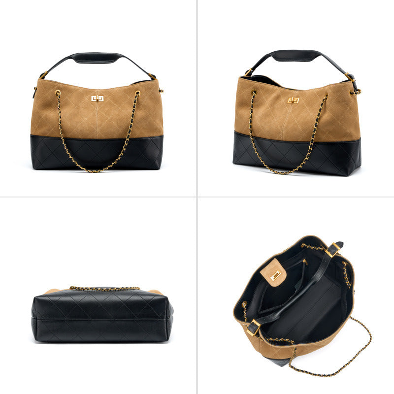Luxury Suede Leather Shoulder Tote Crossbody Bag Chain Elegant Spacious Design