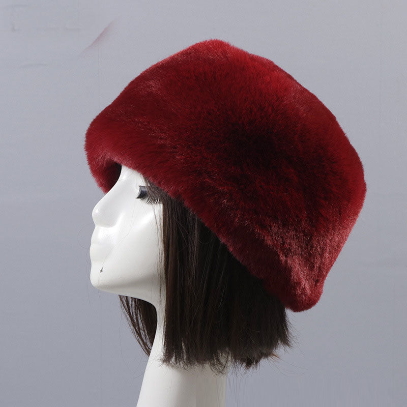 Winter Faux Fur Flat Top Hat Warm Brimless Acrylic Womens Hats Plush Russian