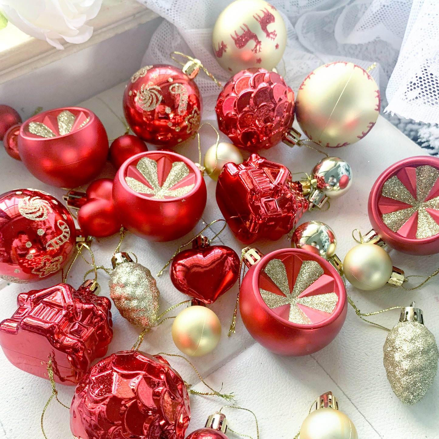 Christmas Tree Ornament Set Premium Bulk Pack Collection Assorted Designs Xmas