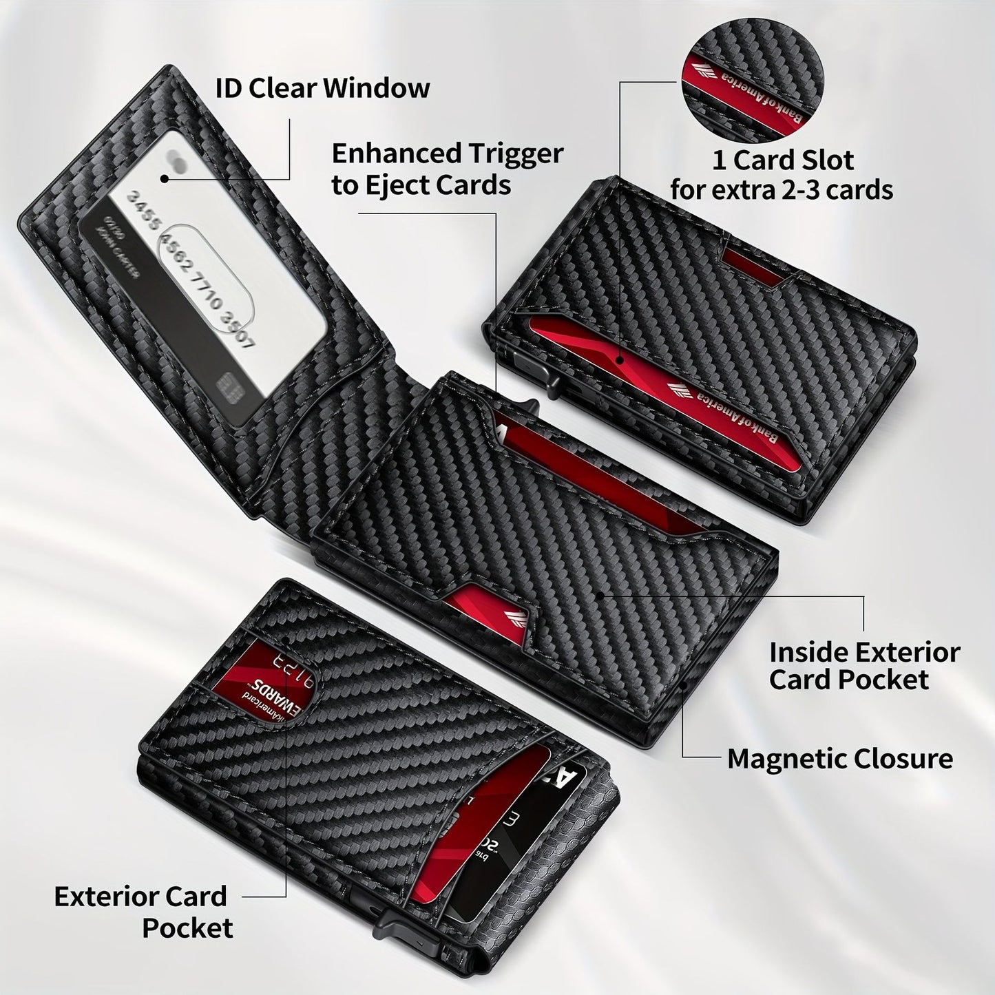 Men's Carbon Fiber Pattern Wallet RFID Blocking Secure Card Holder Magnetic Closure