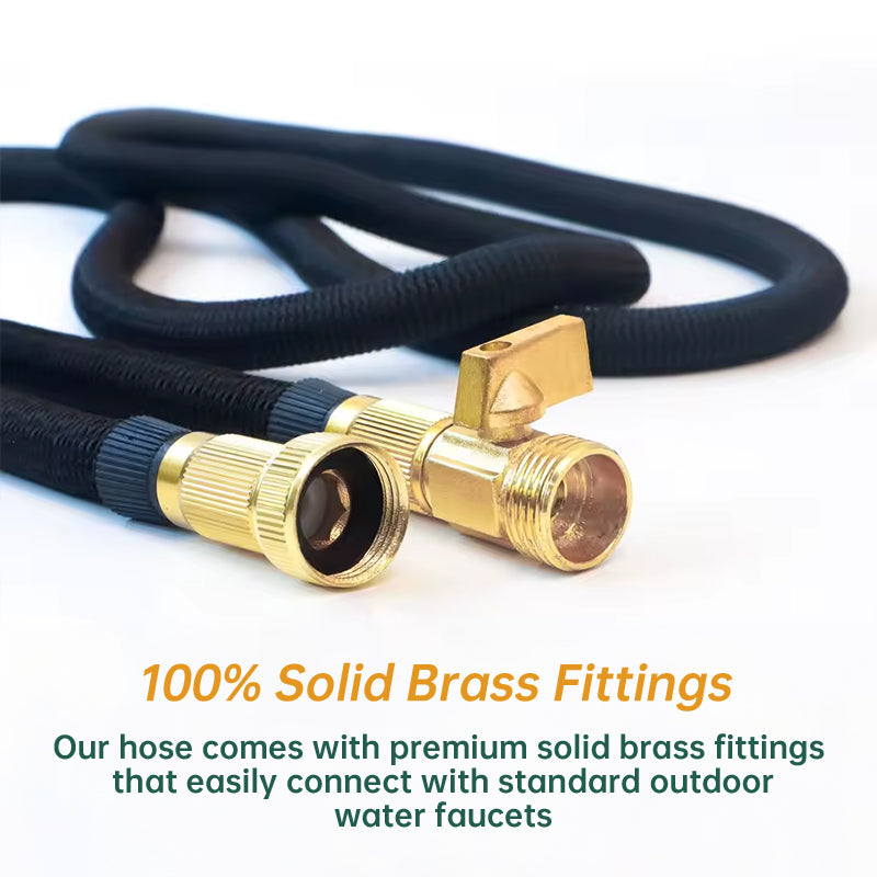 Expandable Garden Hose 25ft 100ft Kink Free Black Adjustable Spray Nozzle Set