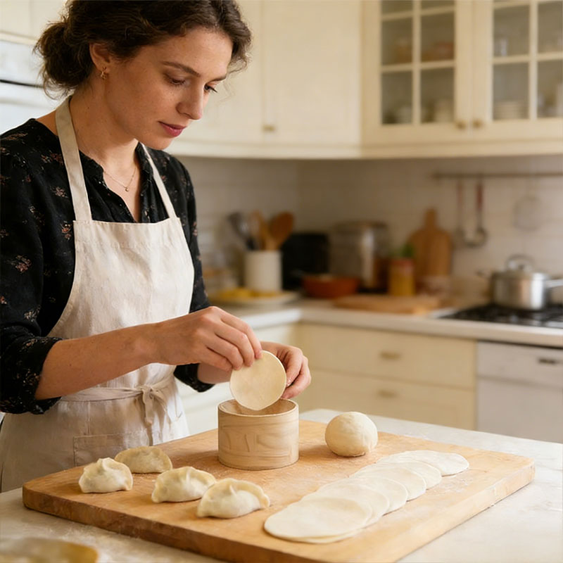 Wooden Dumpling Press Kitchen Gadget Efficient Dough Wrapper Mould Maker Tool