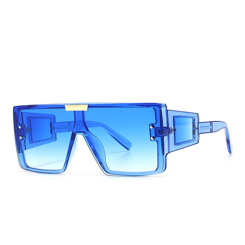 Large Frame Sunglasses with Widened Legs and Patch Design for UV400 Protection