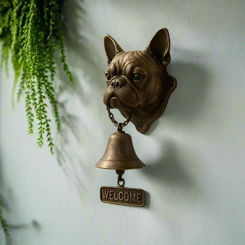 Antique Bulldog Dobermann Door Chime Wall Accessory Metal Merchant Signal Bell