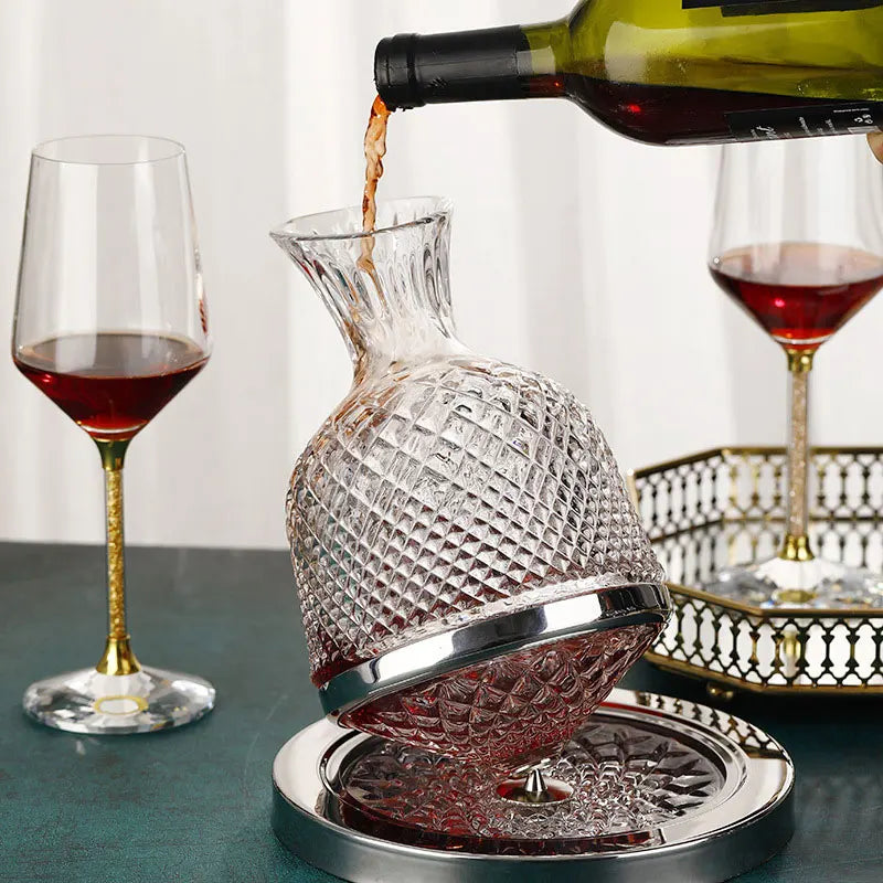 Luxury 360 Degree Rotating Crystal Glass Wine Decanter 1500ML Home Bar Accessory
