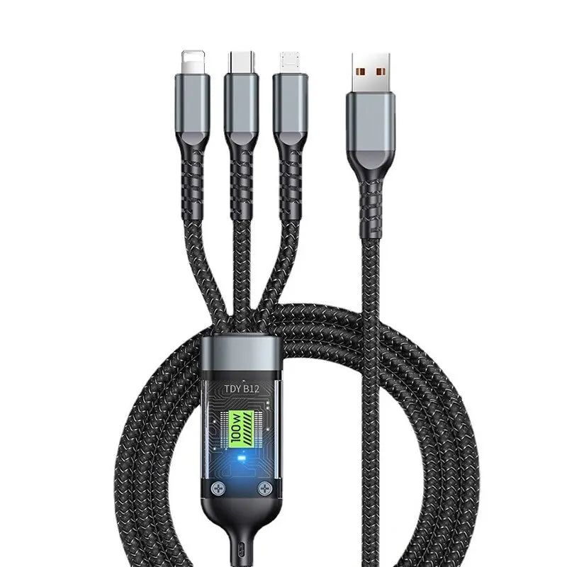 3 In 1 USB 100W Charging CableFast Charging Data Type C Micro For iPhone Android