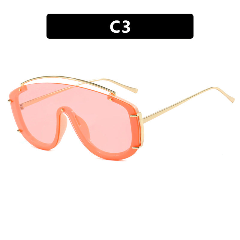 Women's Large Frame One-Piece Sunglasses Metallic UV Protection Outdoor Fashion