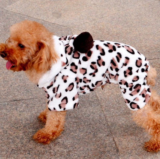 Leopard Print Fleece Dog Costume Warm Coral Fleece Outfit Small Dogs