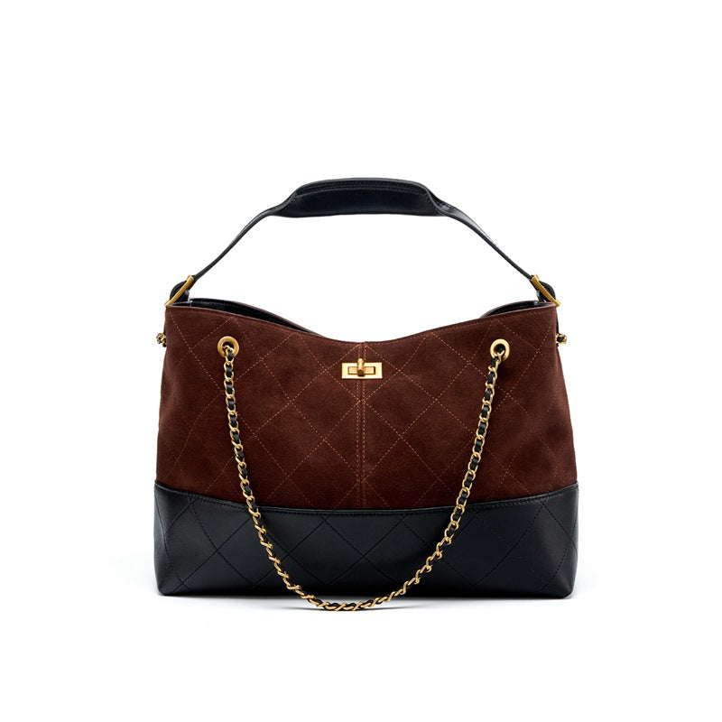 Luxury Suede Leather Shoulder Tote Crossbody Bag Chain Elegant Spacious Design