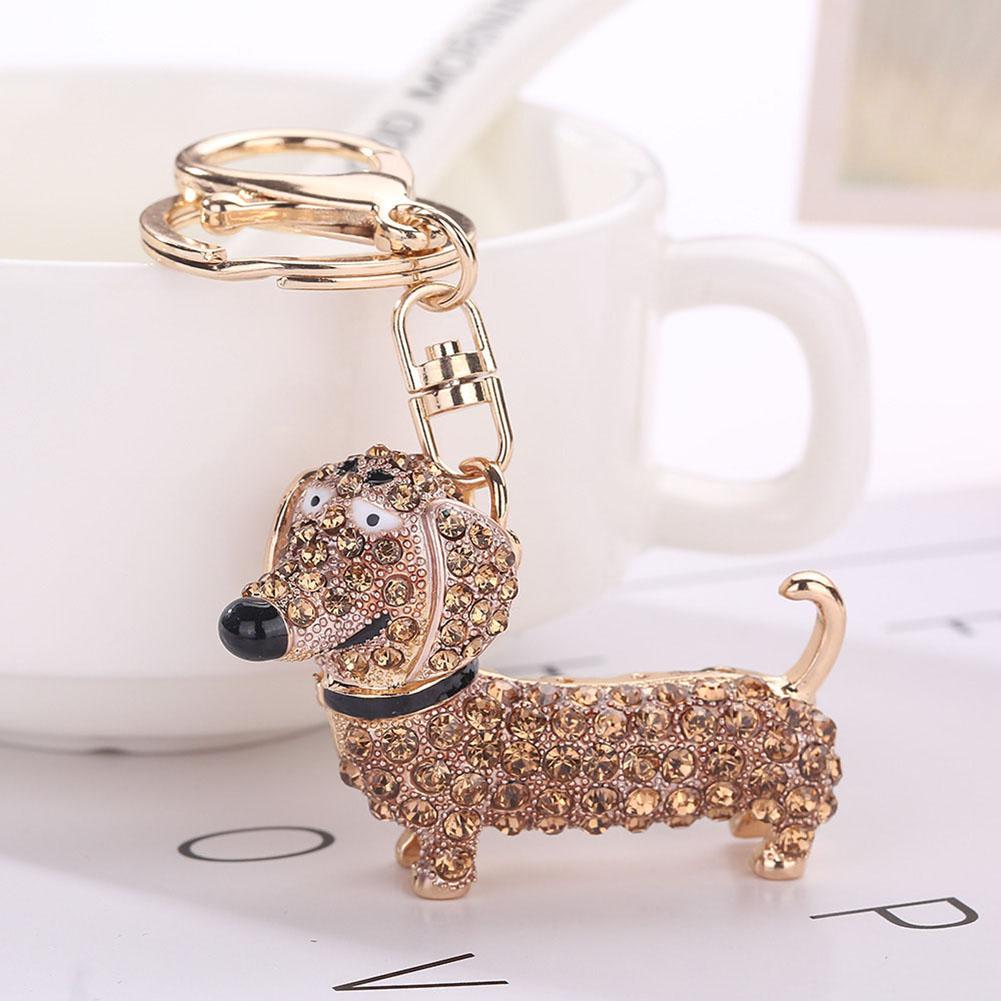 Dachshund Dog Keychain Bag Charm Holder Rhinestone Design Lobster Clasp