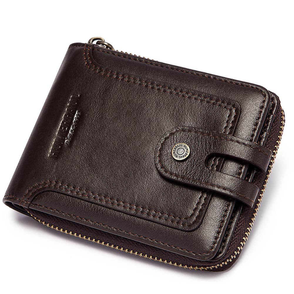 Men's Anti-Theft Leather Wallet Secure Zip Coin Purse RFID Blocking Card Slots