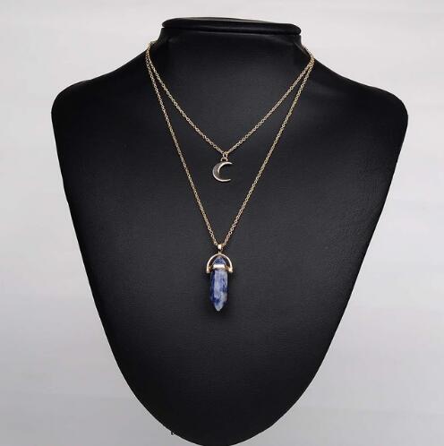 Natural Stone Quartz Stone Moon Choker Crystal Pendant Necklace