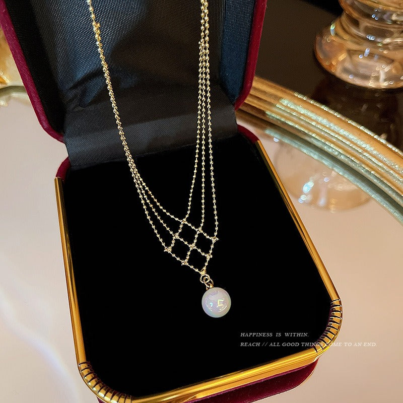 Gold Plated Pearl Lace Necklace Women's Multi-Layer Jewellery