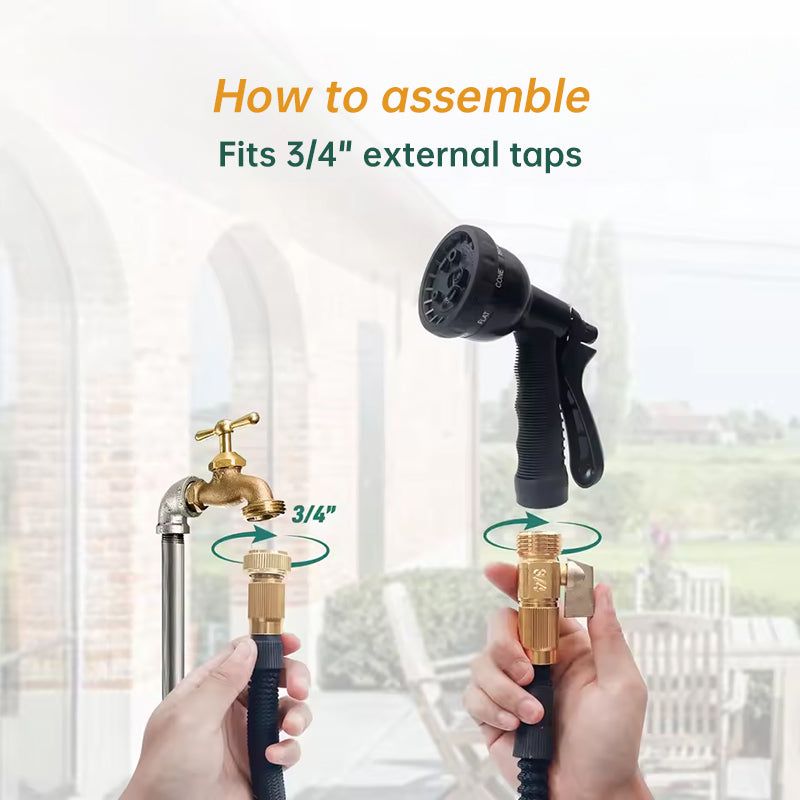 Expandable Garden Hose 25ft 100ft Kink Free Black Adjustable Spray Nozzle Set