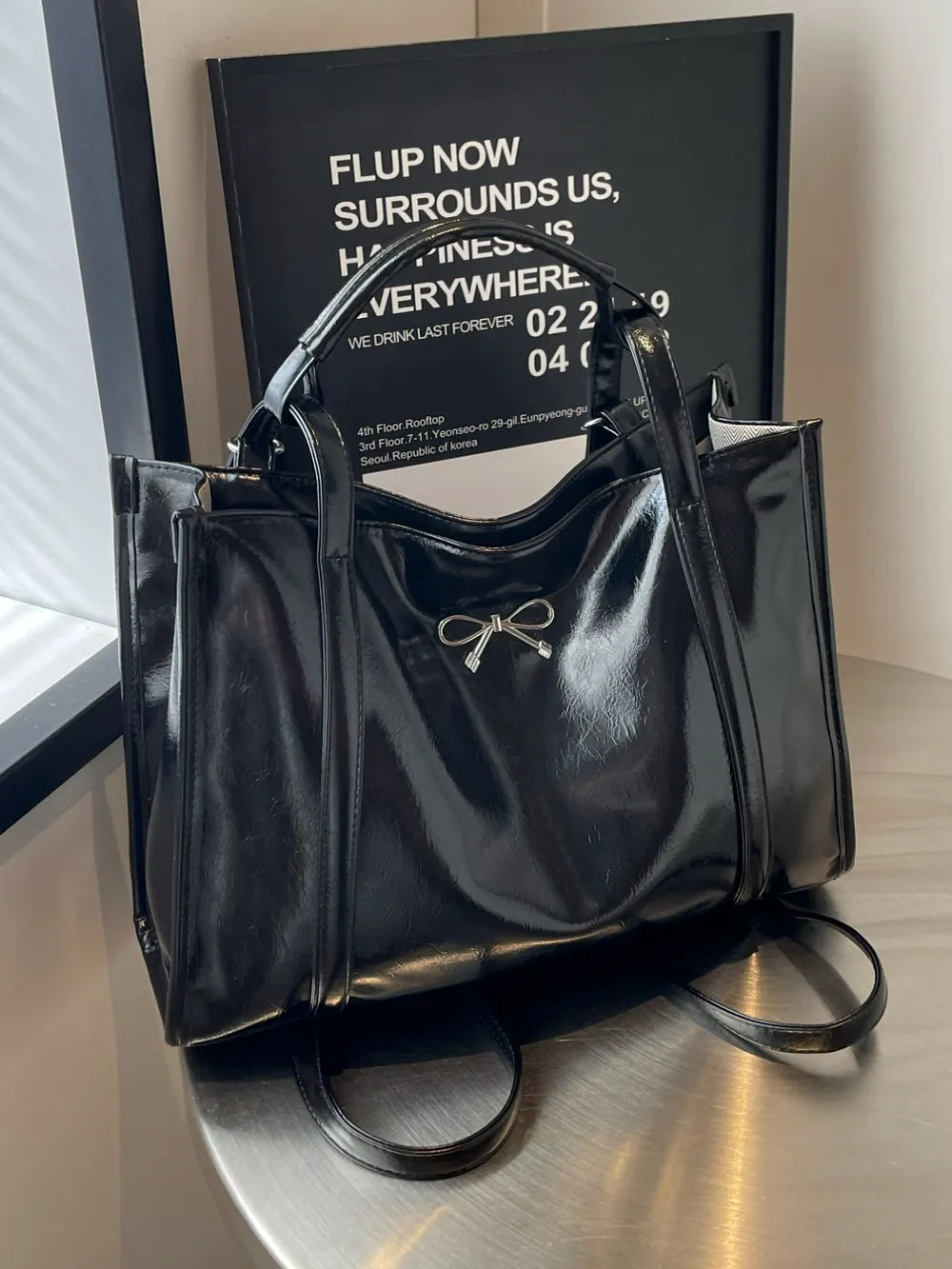 Adjustable Shoulder Strap Bag Faux Leather Zip Closure Roomy Interior Pockets