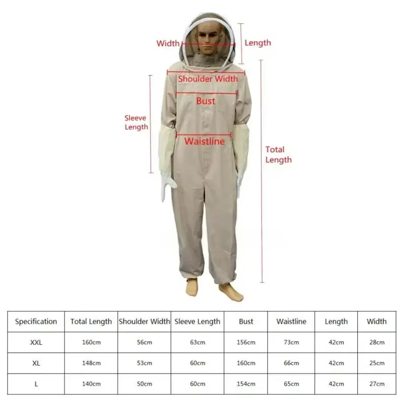 Beekeeper Protective Full Body Suit Ventilated Mesh Safety Apparel Gloves Included