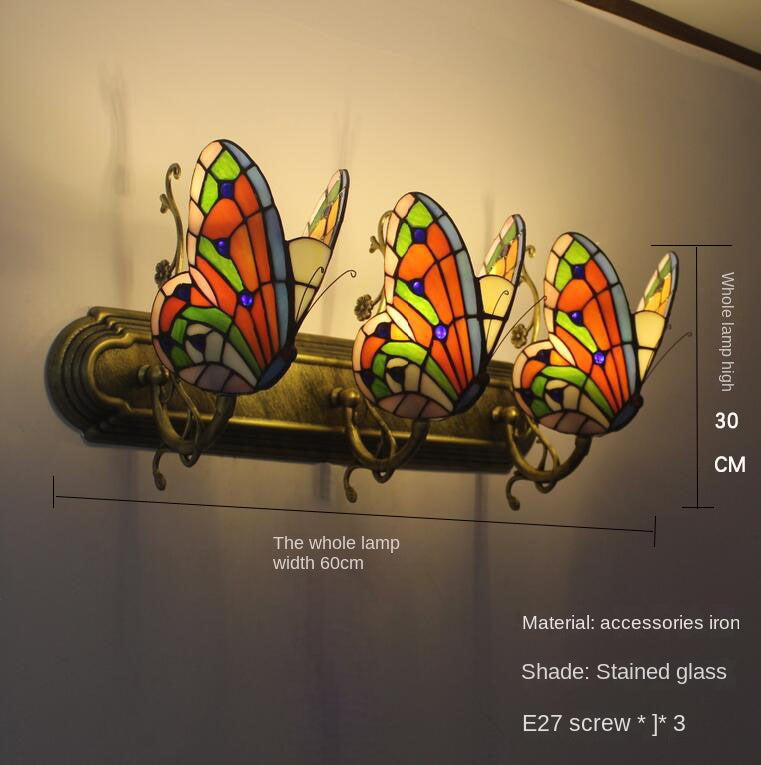 Home Butterfly LED Wall Lamp Stained Glass European Countryside Style Lighting