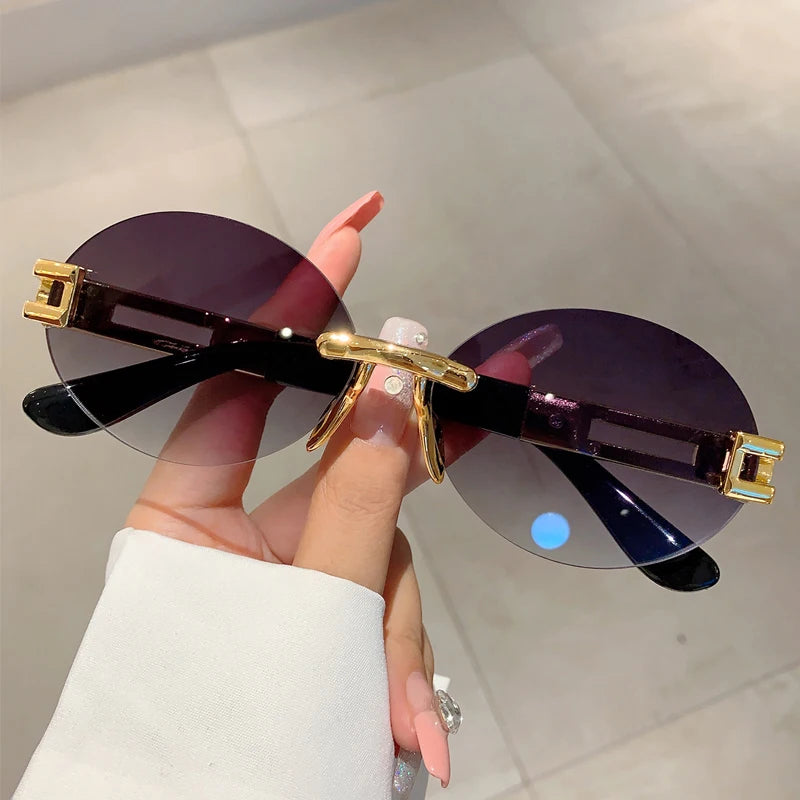 UV400 Protection Anti-Glare Frameless Oval Sunglasses for Women Outdoor Activity