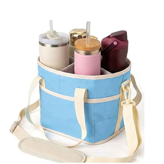4 Compartment Drink Carrier Bag Adjustable Shoulder Strap Front Pocket Nylon