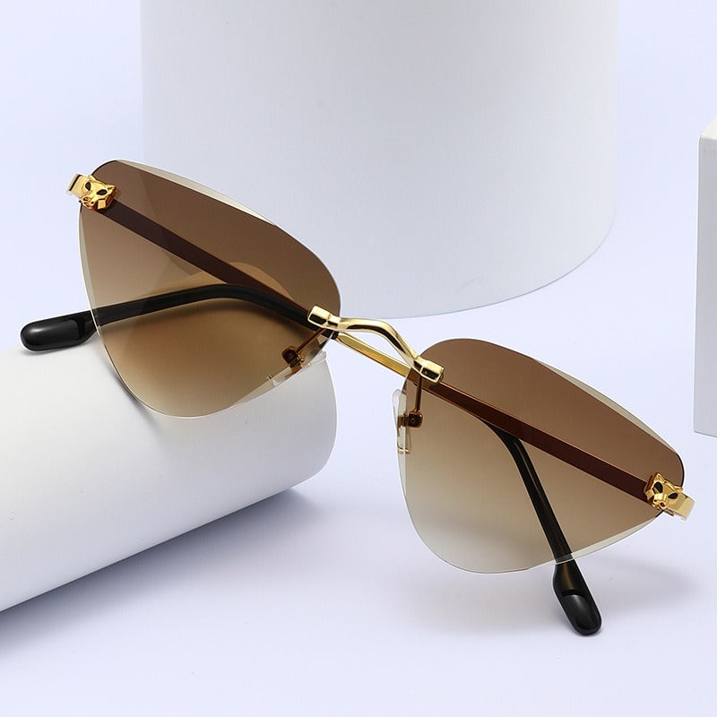 Women's Rimless Cutaway Sunglasses with UV400 Protection and Lightweight Design