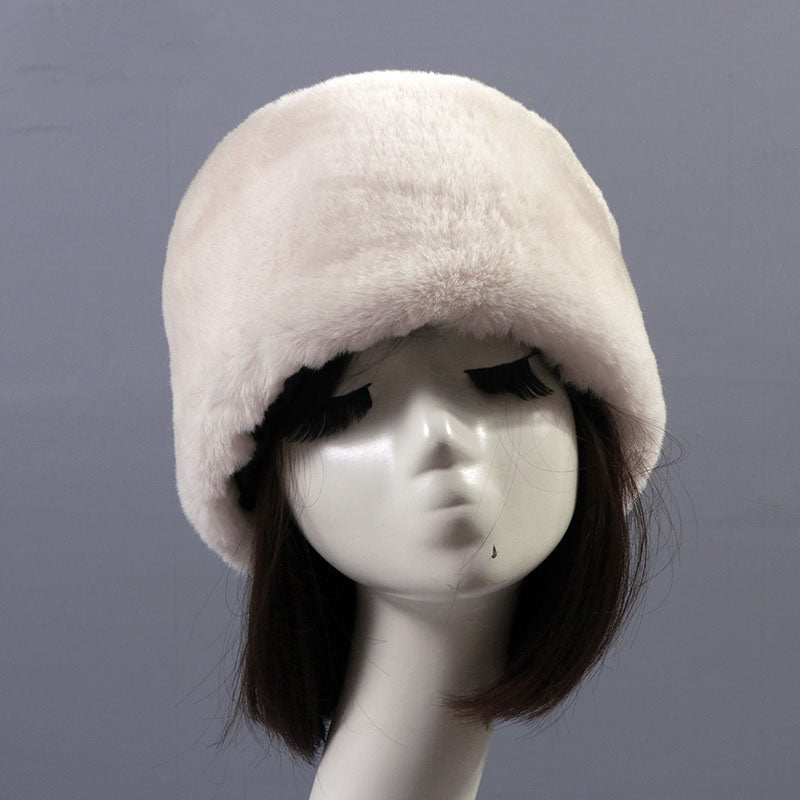 Winter Faux Fur Flat Top Hat Warm Brimless Acrylic Womens Hats Plush Russian
